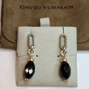 David Yurman Onyx Figaro 925 Sterling Silver and 18k Yellow Gold Drop Earrings